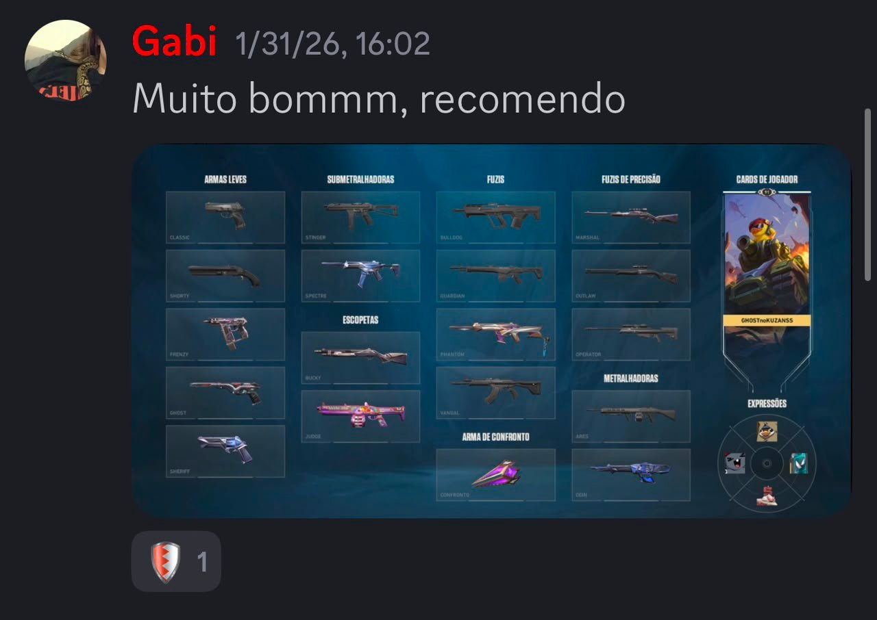 Depoimento de compra enviado por Gabi no Discord