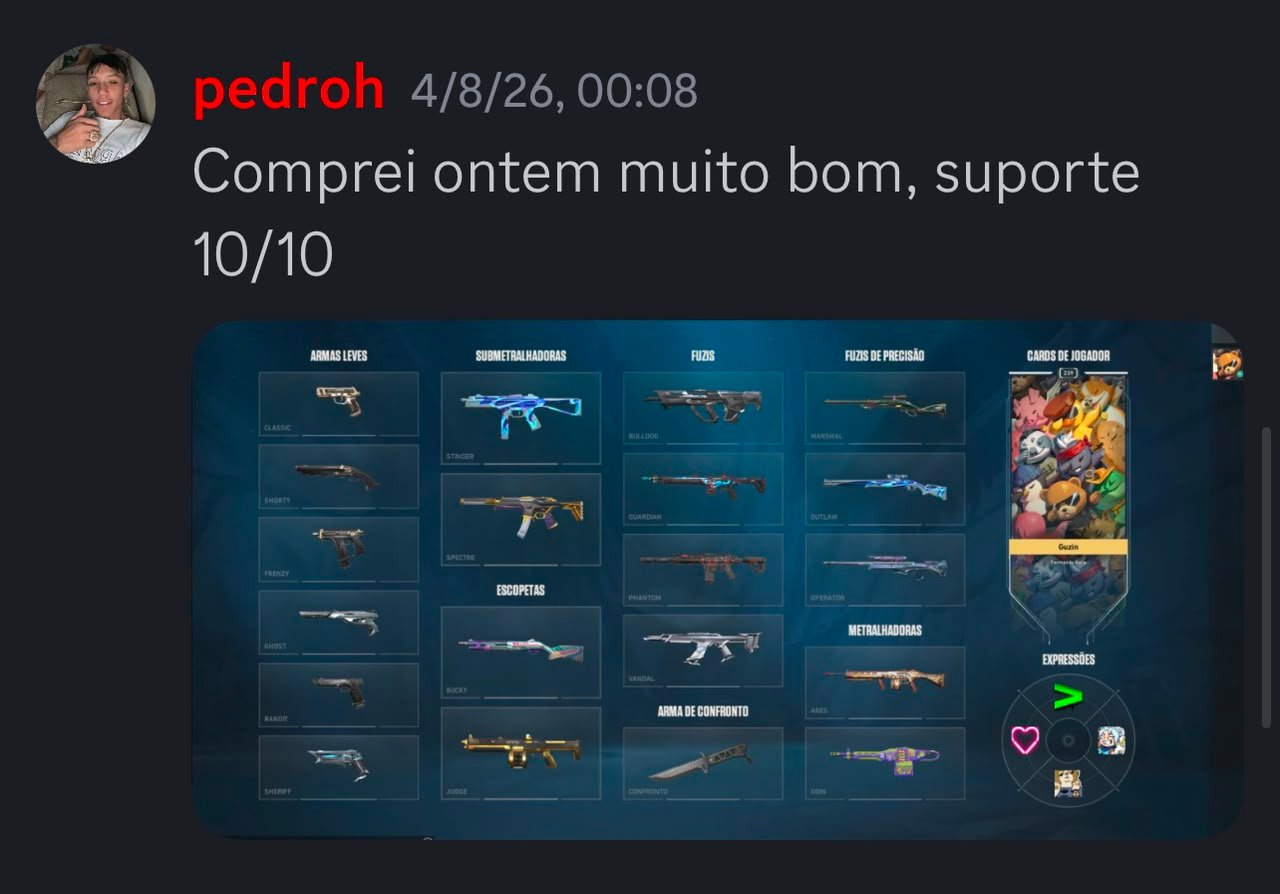Depoimento de compra enviado por pedroh no Discord